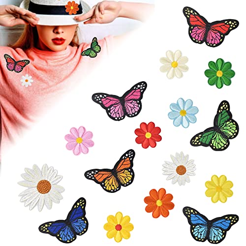 THATSRAD 16 Stück Applikation zum Aufbügeln Schmetterling Bügelbilder Blumen Bügelflicken Bügel Patches Embroidered Iron on Patches Aufbügelflicken Schmetterling Applikation zum Aufbügeln Bekleidung von THATSRAD