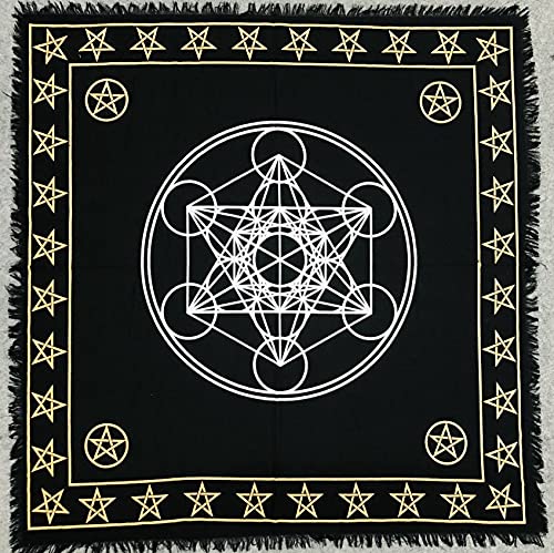 THE ART BOX Altartuch Tarotkarten Servietten Hexereizubehör Schwarzgold Tischdecke Quadratisch Spirituelles Himmlisches Decktuch mit Fransen, Heilige Geometrie Aufkleber, 36x36 Zoll von THE ART BOX