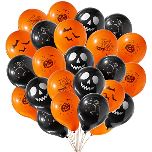 THE TWIDDLERS 100 Luftballons Halloween aus Latex, 28 cm – Orange und Schwarz (12 Motive) – Partydekoration – robust, langlebig & einfach aufzublasen von THE TWIDDLERS