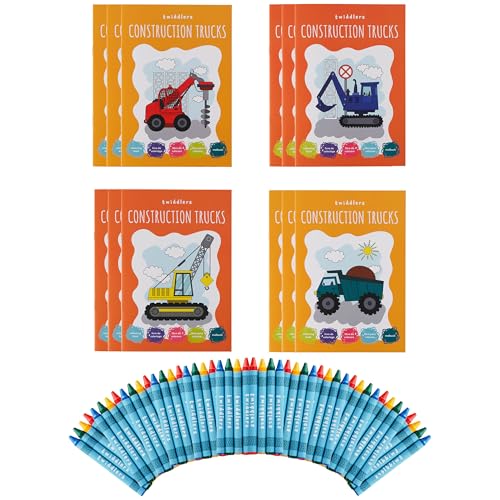 THE TWIDDLERS 12 Mini Malbücher für Kinder, A5-Format - 16 lustige Designs mit 4 Buntstiften und Aufklebern - Partygeschenke für Kinder von 4-8 Jahren, Mini Malbuch Mitgebsel von THE TWIDDLERS