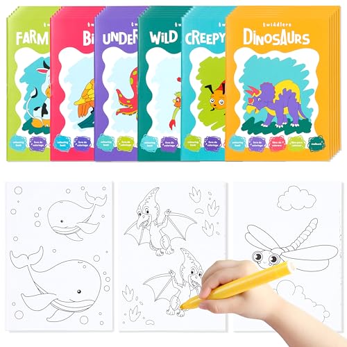 THE TWIDDLERS 24 Mini Malbücher für Kinder – Dinosaurier, Bauernhof- & Meerestiere - Mitgebsel, Gästegeschenke für Kindergeburtstag & Hochzeiten von THE TWIDDLERS