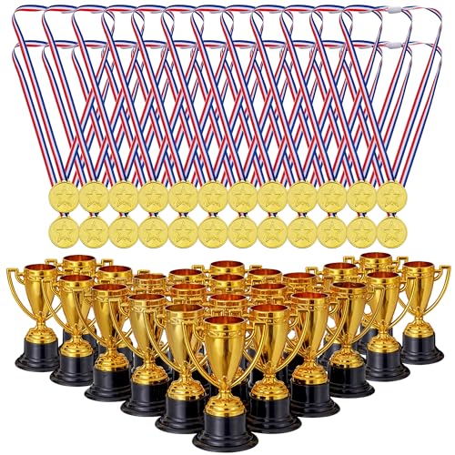 THE TWIDDLERS - 48 Piece Plastic Trophy & Medals Awards Winner Set - Parfait pour les compétitions, le football, la danse, la reconnaissance et l'accomplissement. von THE TWIDDLERS