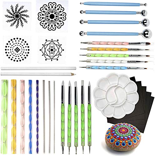 THE TWIDDLERS Mandala Designer Steine Bemalen Set für Kinder (35-TLG.) - Dotting Tools, Punktierung Modellierwerkzeug Set - Punktmalerei für Steine, Papier, Leinwand, Nail Art von THE TWIDDLERS