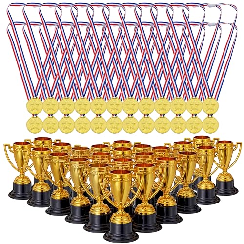 THE TWIDDLERS Sportfest Goldmedaillen & 12 Pokale/Trophäen für Kindergeburtstag, Schulspiele & Feiern - Mitgebsel & Preis (24) von THE TWIDDLERS