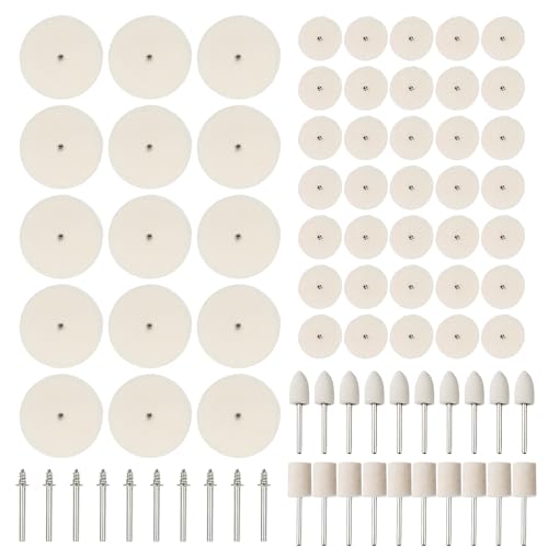 THETAG 80 Stück Wolle Polierscheibe, Schaft Polieren Zubehör Filz Polieraufsatz Set Schleifmittel Polieraufsatz für Rotationswerkzeug zum Polieren, Schleifen, Reinigen von Schmuck, Metall, Holz, Jade von THETAG