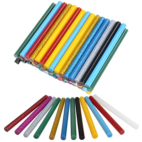 THETHO 120 Stk Heißkleber Sticks Universal Heißklebepatronen mit Glitzer 7x100mm DIY-Klebesticks Klebestifte Populäre Glitzerfarbe für 7mm Heißklebepistole Kunstwerk,12 Farben von THETHO