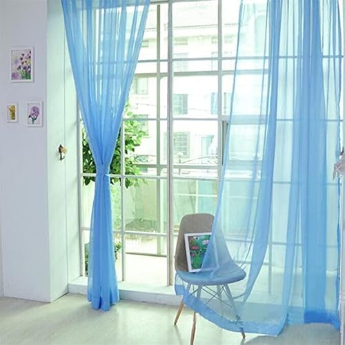 THETHO Fensterschal mit Ösen 140 x 241 cm Voile Vorhang Gardinen Schals Leinenstruktur Ösenvorhang Dekoschal Fensterschal für Wohnzimmer, Kinderzimmer, Schlafzimmer (blau) von THETHO