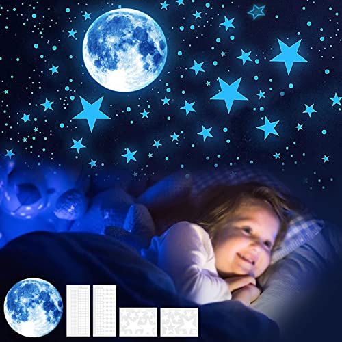 Leuchtsterne Selbstklebend Wandsticker 5 Stück Sterne Und Mond Sternenhimmel Aufkleber Wanddeko Leuchtsticker Wandtattoo Leuchtende Wanddeko Für Baby Kinder Kinderzimmer Schlafzimmer Deko von THEYUUKI