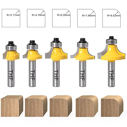 THF 5 Stück Runde Über Fräser Bits, 8 mm Rundfräser Standard Fräser Set Schaftfräser Fräser Rundkante Fräser Fräser Holzfräser Werkzeug Holzbearbeitungsset von THF