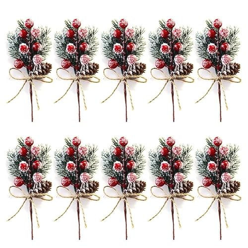 10 stücke Künstliche Kiefer Zweig Rote Beeren Holly Blume Bouquet Pick für Weihnachten Blume Kränze Urlaub Dekorationen von THINCAN