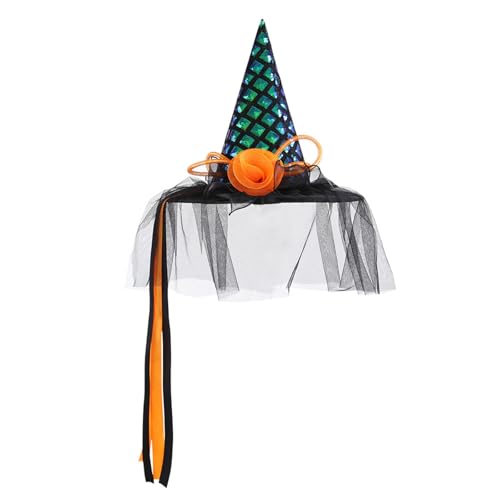 THINCAN Bequemer Hexenhut mit Schleiern, verstellbare Größe, Hut für Halloween-Partys, stilvolle Maskerade, Kostüm-Dekoration von THINCAN