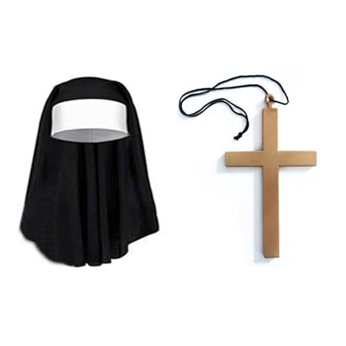 THINCAN Nun Hat Cross Pendant Necklace Stockings Halloween Nun Costume Accessories von THINCAN