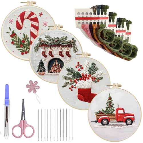 THINCAN Stick Starter Sets Weihnachts Stickset Stick Sets Mit Stickrahmen Kreuzstich Sets von THINCAN