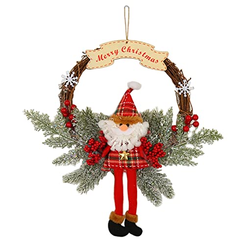 Weihnachten Rattan Kranz mit Santa Elch Schneemann für Puppe Holz Zeichen Hängen Garl von THINCAN