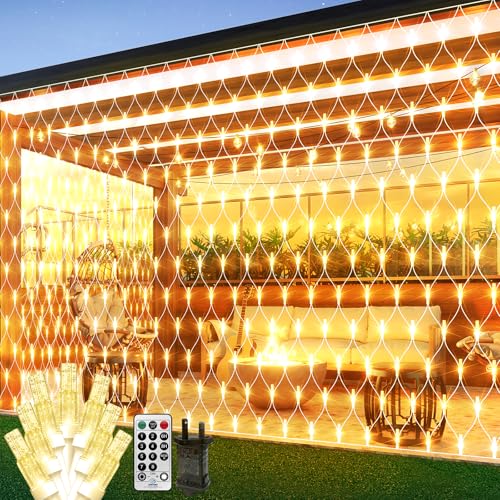 Lichternetz für Außen mit Stecker, 3x2M Lichterkette Außen Netz für Büsche,St patricks day Lichterkette mit Fernbedienung Timer 8 Modi für Gartendekoration(warmweiß) von THKFUL