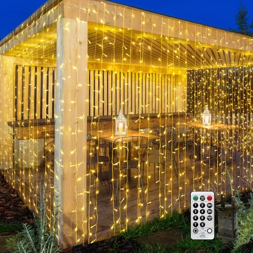 THKFUL 6x3M 594LED Lichtervorhang Innen Lichterkette Weihnachten,Fenster Lichterketten Vorhang Lichterkette Eisregen Außen Wasserdicht mit Timer für Christmas Hochzeit Party(Warmweiß) von THKFUL