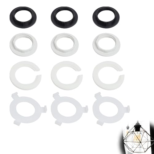 6pcs Adapter E27 auf E14 + 6pcs Schraubring für Lampenfassung E14, Lampenschirm Reduzierring von E27 Auf E14 2 Typen Lampenschirm Halterung aus Hitzebeständigem Kunststoff Lampenring Weiß Schwarz von THKO