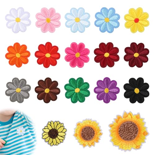 Bügelflicken Kinder, 18pcs Flicken Zum Aufbügeln Aufbügelflicken Blumenmuster Aufnäher Bügelaufkleber Stoff Zum Aufbügeln Iron On Patches Bunt Bügelsticker Bügelbilder Erwachsene für Jeans Hose von THKO