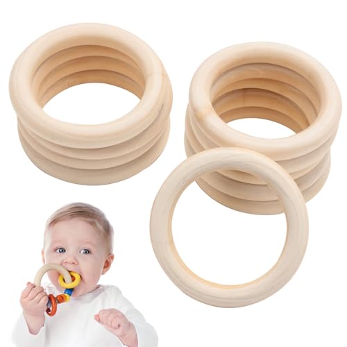 Holzringe Zum Basteln, 10 Stück Natürliche Holz Ringe Basteln Diy Handwerk Ring Anhänger Und Anschlussstück Schmuck Machen Baby Spielzeug Personenling Rasse (70mm-1) von THKO