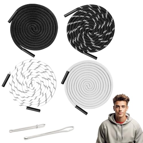 Kordel für Jogginghose, 4pcs Kordel für Hoodie 140cm Ersatz Kordelzug mit Kordelenden aus Copper Hosenband mit 2 Einfädler Kordel Aus Nylon Kordelband Grau Schwarz Weiß für Sporthosen Sweatshirts von THKO