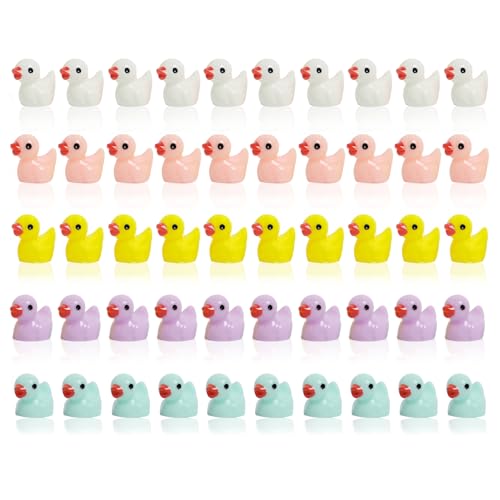 Mini Enten 50 StüCk, Kleine Enten Tiere Entchen Figuren aus Harz Miniatur Ducks Bunt Minienten Small Duck Spielzeug Mini Figuren Set Gelb Enten Deko Torte für Kind Haus Tisch Schreibtisch Zimmer von THKO