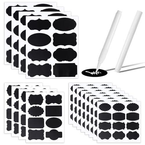 Self-Adhesive Erasable PVC Labels, Waterproof Removable Black Stickers for Kitchen Storage, Spice Jars, Glass Bottles, Organizing, with 2 Whiteboard Markers, Multi-Scenario Use von THKO