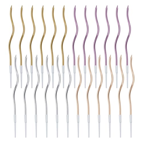 THKO Geburtstagskerzen Spiral 24 Pcs: Metallisch Kuchenkerze Geburtstag Mehrfarbig - Kerzen Geburtstag Erwachsene - Geburtstagskerzen Kinder - Birthday Candles Gold/Rosegold/Silber/Champagner von THKO