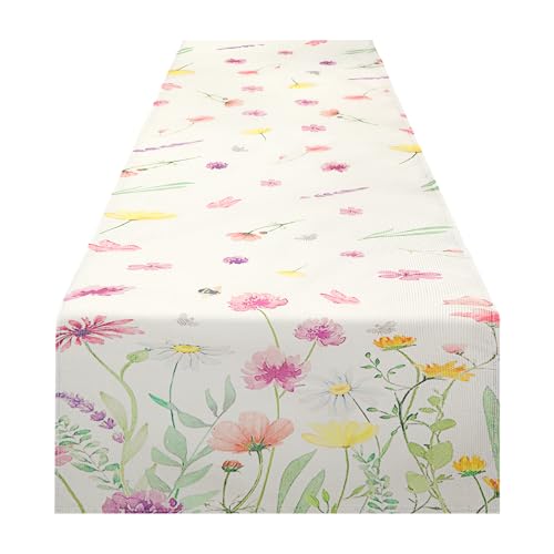 THKO Sommer Tischläufer Grüne Dekoration: Tischläufer Outdoor aus Frischem Blumen - Moderne Tischdekoration Hochzeit - Tischläufer Waschbar Esstisch Dekoration - Tischläufer Taufe Boheme 33×183cm von THKO