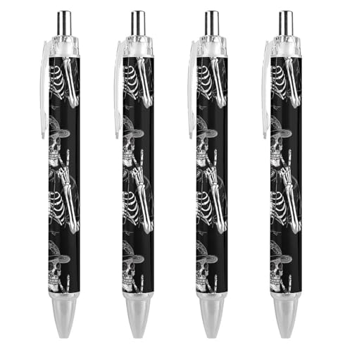 THKVSV Lustiger Totenkopf-Skelett-Kugelschreiber, gemustert, einziehbar, schwarz, runder Schaft, feine Spitze, 0,5 mm, 4 Stück THKVSV Lustiger Totenkopf-Skelett-Kugelschreiber, gemustert, einziehbar, schwarz, runder Schaft, feine Spitze, 0,5 mm, 4 Stück von THKVSV