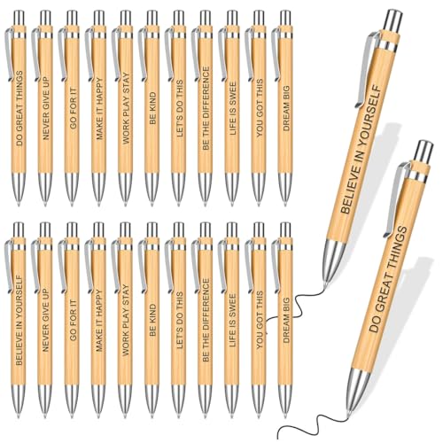 THMSLYN 24 Stück Holz Druckkugelschreiber, Inspirierende Bambus Kugelschreiber, Inspirierende Druckkugelschreiber mit Schwarzer Tinte, Abschiedsgeschenk für Schüler Kollegen Lehrer Prüfung von THMSLYN