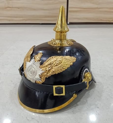 THOR INSTRUMENTS Adler und Stern Preußische Garde Infanteriehelm Deutscher Pickelhaube Helm | Kaiserlicher preußischer Offizier Stachelhelm | Schwarze Leder Replik Helme von THOR INSTRUMENTS