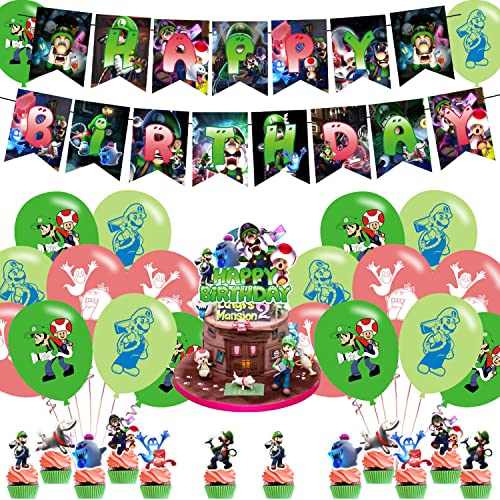 Luigi's Mansion 3 Party-Dekorationen, Luigi's Mansion 3 Partyzubehör, Luigi's Mansion Themed inklusive Banner, Kuchendekorationen und Luigi-Luftballons für Luigi's Mansion 3 Geburtstagsdekorationen von THREEMAO