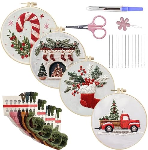 THUCHENYUC Weihnachts-Stickset, Weihnachtskrippen-Stickset, Hand-DIY-Stickerei-Stempelsets, Stickset for Anfänger Mit Gestempeltem Stickmuster for Das Wohnzimmer(Style 1) von THUCHENYUC