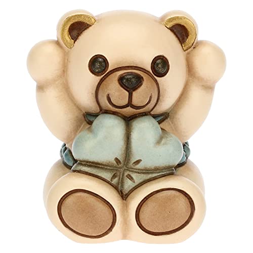 THUN, Gastgeschenk für Geburt und Taufe für ihn mit konischem Teddy mit Kleeblatt aus Keramik, handverziert, Linie Bonboniere, 4,8 x 4,8 x 5,5 cm von THUN