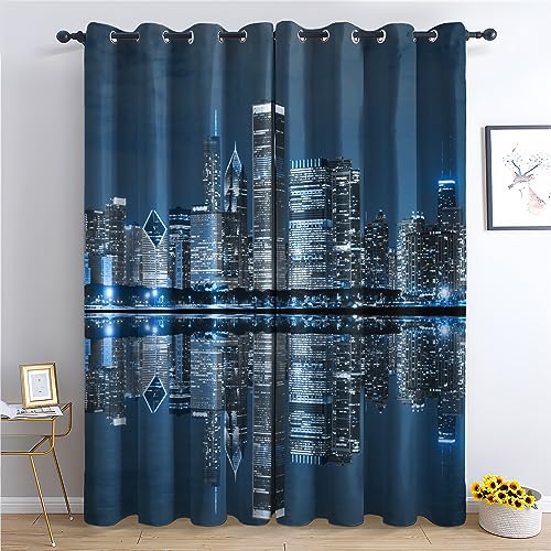 THYUNQ Vorhänge New York - Vorhang Blickdicht Verdunklungsvorhänge Thermovorhang, Gardinen mit Ösen, Vorhänge Wohnzimmer Schlafzimmer Fenster 2er Set, H 245 x B 140 cm von THYUNQ