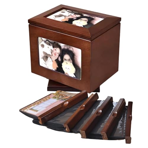 THYXGS Einsteckbare Foto-Aufbewahrungsbox Aus Holz, Drehbare Foto-Aufbewahrungsbox Aus Holz, Erinnerungsbox Für Fotos, Für 4 X 6 Zoll Große Fotos, 5 Alben-Sets, Bietet Platz Für 100 Fotos von THYXGS