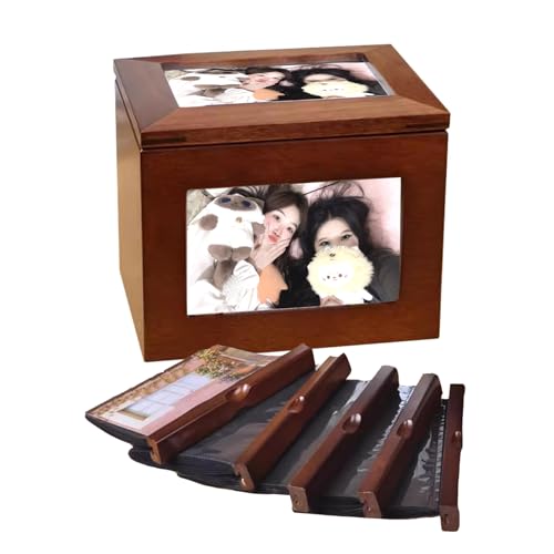 THYXGS Holz-Fotowürfel, Holz-Fotoalbum-Box, Einlegewürfel-Boxen, DIY-Fotoaufbewahrungsbox Für Zuhause Mit 5 Herausziehbaren Alben 6x4 (10x15), Für 6-Zoll-Fotos, Bietet Platz Für 100 Fotos von THYXGS