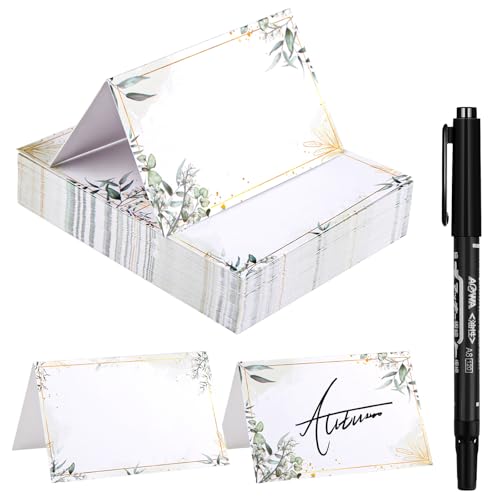 60 Stück Tischkarten Hochzeit, Namensschilder Hochzeit, Eukalyptus Design Platzkarten mit Stift, Namensschilder Tisch Für Hochzeit, Geburtstag, Konfirmation von TIANCONGYUN