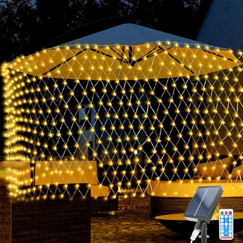 TIANHOO Lichterketten Solar, 1.5 * 1.5M 96 LEDs Weihnachtsdekoration Netzlicht Solar Gartenleuchten, Wasserdichte Lichterkette Netz mit 8 Blinkmodi, Solar Aussen Für Die Courtyard Garden Bar Party von TIANHOO