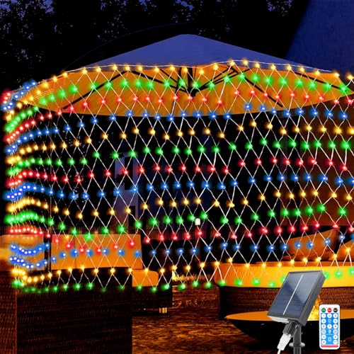 TIANHOO Lichterketten Solar, 1.5 * 1.5M 96 LEDs Weihnachtsdekoration Netzlicht Solar Gartenleuchten, Wasserdichte Lichterkette Netz mit 8 Blinkmodi, Solar Aussen Für Die Courtyard Garden Bar Party von TIANHOO