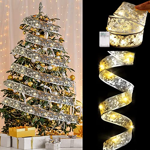 Weihnachtsbaum LED Lichterkette, 5M/16.4ft 50 LED Glänzende Band Lichterkette, Batteriebetrieben Weihnachtsbaum Lichterkette Glänzende Band für Dekoration Indoor Hochzeit Weihnachtsdekoration (Silber) von TIANHOO