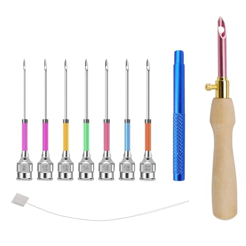 Stickerei Starter Kit, TIANLIN Stanznadel Austauschbare Köpfe, 7 Größen Punch Needle Set, Holzgriff Stickstifte mit Box Einstellbar, für Stickgarn Kreuzstich Anfänger von TIANLIN