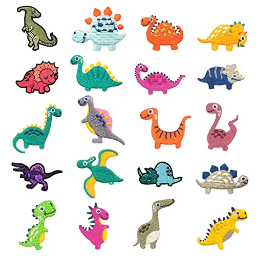 20 Stück kleine Dinosaurier-Stickflecken, Cartoon-Tierflecken für Kinder, Bügel- und Nähstoffaufkleber, DIY-Bekleidungszubehör, für Kleidung, Hüte, Rucksäcke (verschiedene Muster) von TIANNAIT