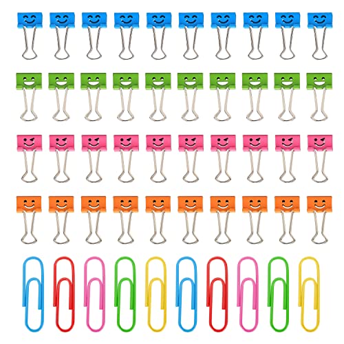 40 smile Long Tail Clips mit 10 Büroklammern, Metallbinder, Foldback-Halterung, Minibinder, Klassifizierung Metallclip, Mehrzweckordner, geeignet für Büros, Basteln, Fotos von TIANNAIT