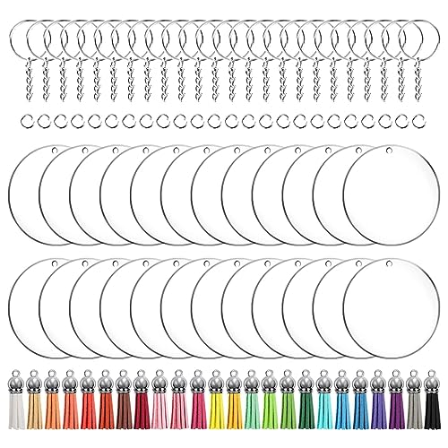 Set mit 72/96 Acryl-Schlüsselanhänger-Rohlingen, Schlüsselanhänger, Hardware-Zubehör zum Basteln, mit Schlüsselringen, Quasten und Biegeringe für von TIANQUXNGI