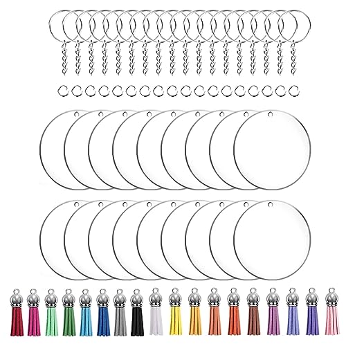 Set mit 72/96 Acryl-Schlüsselanhänger-Rohlingen, Schlüsselanhänger, Hardware-Zubehör zum Basteln, mit Schlüsselringen, Quasten und Biegeringe für von TIANQUXNGI