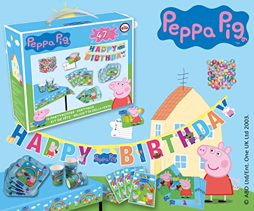 TIB Heyne 19850 - Partykoffer Peppa Pig, 47 Teile, Partygeschirr und Dekoration, Kindergeburtstag von TIB