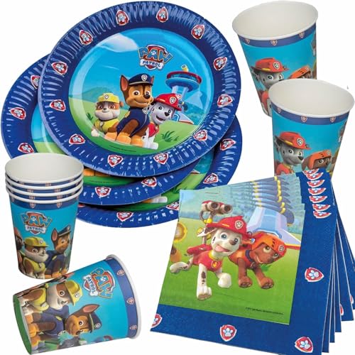 TIB Heyne 33-teiliges Party-Set * PAW Patrol * mit Teller + Becher + Servietten + Deko | Blau Jungen Kindergeburtstag Hunde Polizei Geburtstag Party Luftballons von TIB Heyne