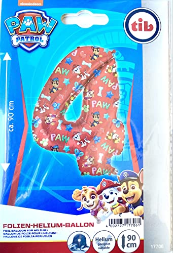 XXL Paw Patrol Folienballon * ZAHL 4 * als Deko für Kindergeburtstag und Party | 90cm | für Luft und Helium | Hunde Skye Kinder Geburtstag Ballon Dekoration Folienballons von TIB Heyne