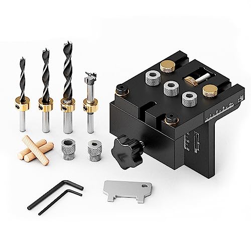 3 in1 Holzbearbeitung Löcher Bohren Locator, Aluminiumlegierung Punch Positioner Die Bohrschablone Möbelbau Holzstück Führung Jig mit 0-15mm Spannbereiche Schreinerei DIY Werkzeug für Board Splicing von TICFOX